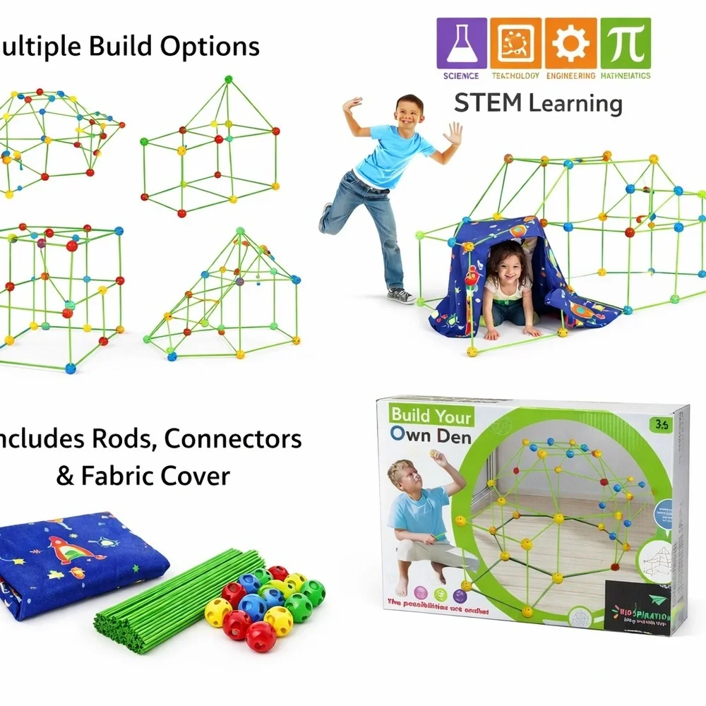 Kids Fort Building Kit Space Theme STEM Construction Toy Indoor Outdoor‎ Ages 3+